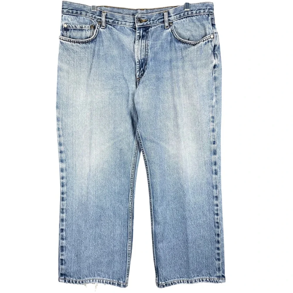 Brooks Brothers 346 Relaxed Fit Jeans Mens 38 Light Blue Denim Cotton Distressed